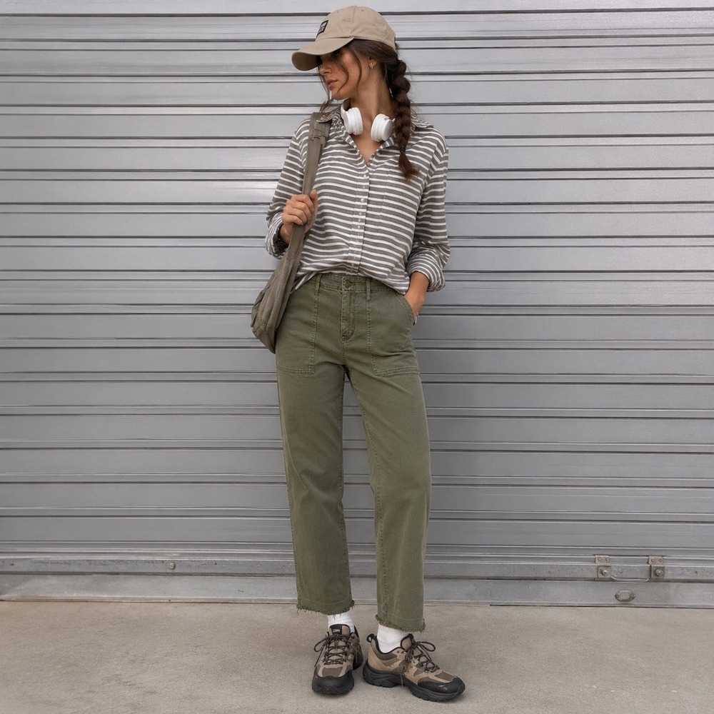 Sanctuary Standard Surplus‎ Womens Green Utility Crop Pants Frayed 32 Y2K Boho